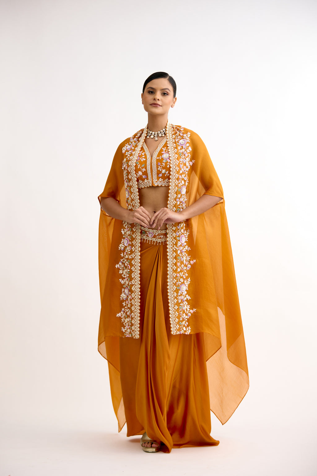 Saanjh Shimmer Indo Western With Cape Set