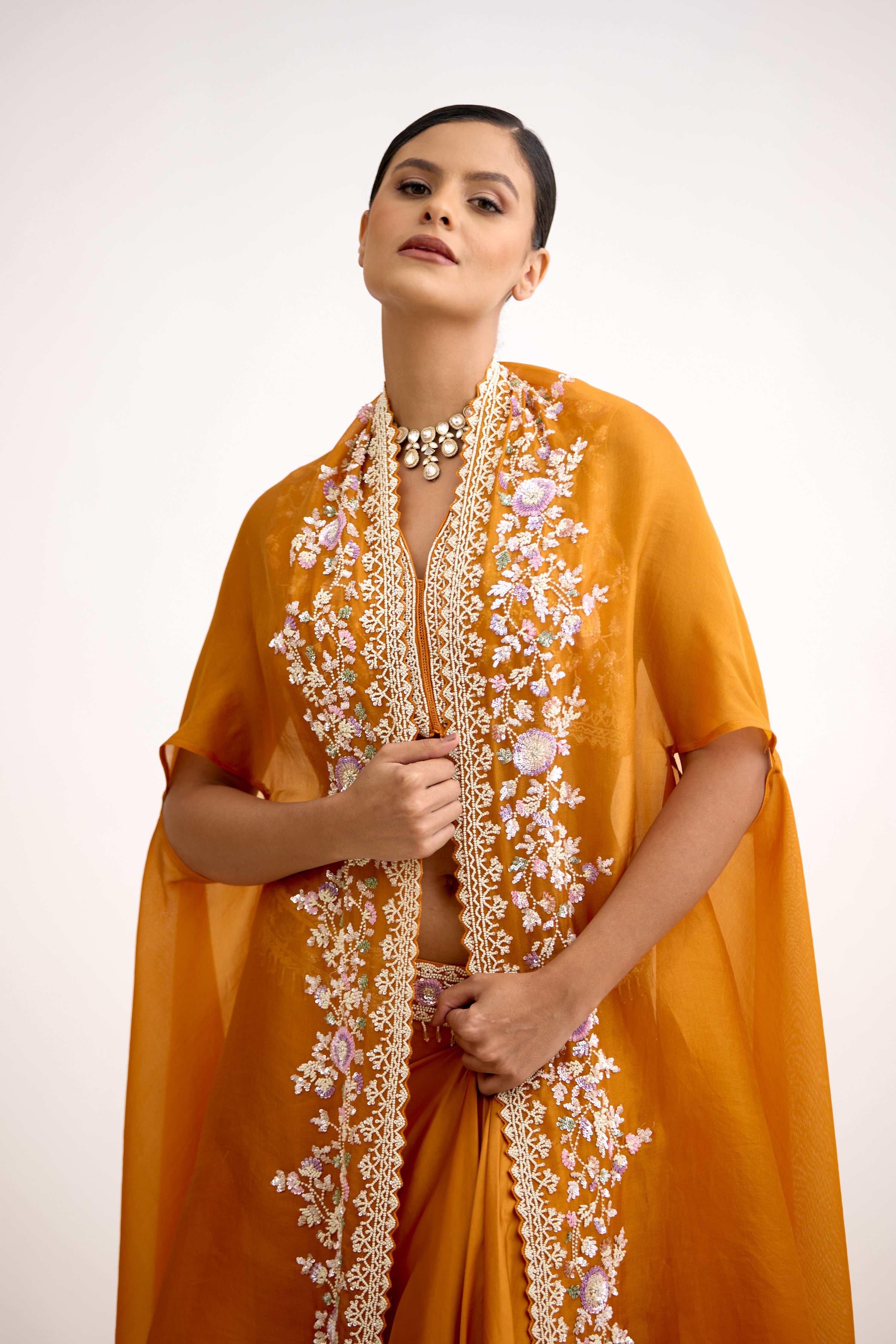 Saanjh Shimmer Indo Western With Cape Set