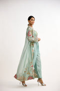 Aurora Beaded Satin Silk Indo Western With Cape Set
