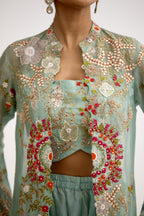 Aurora Beaded Satin Silk Indo Western With Cape Set