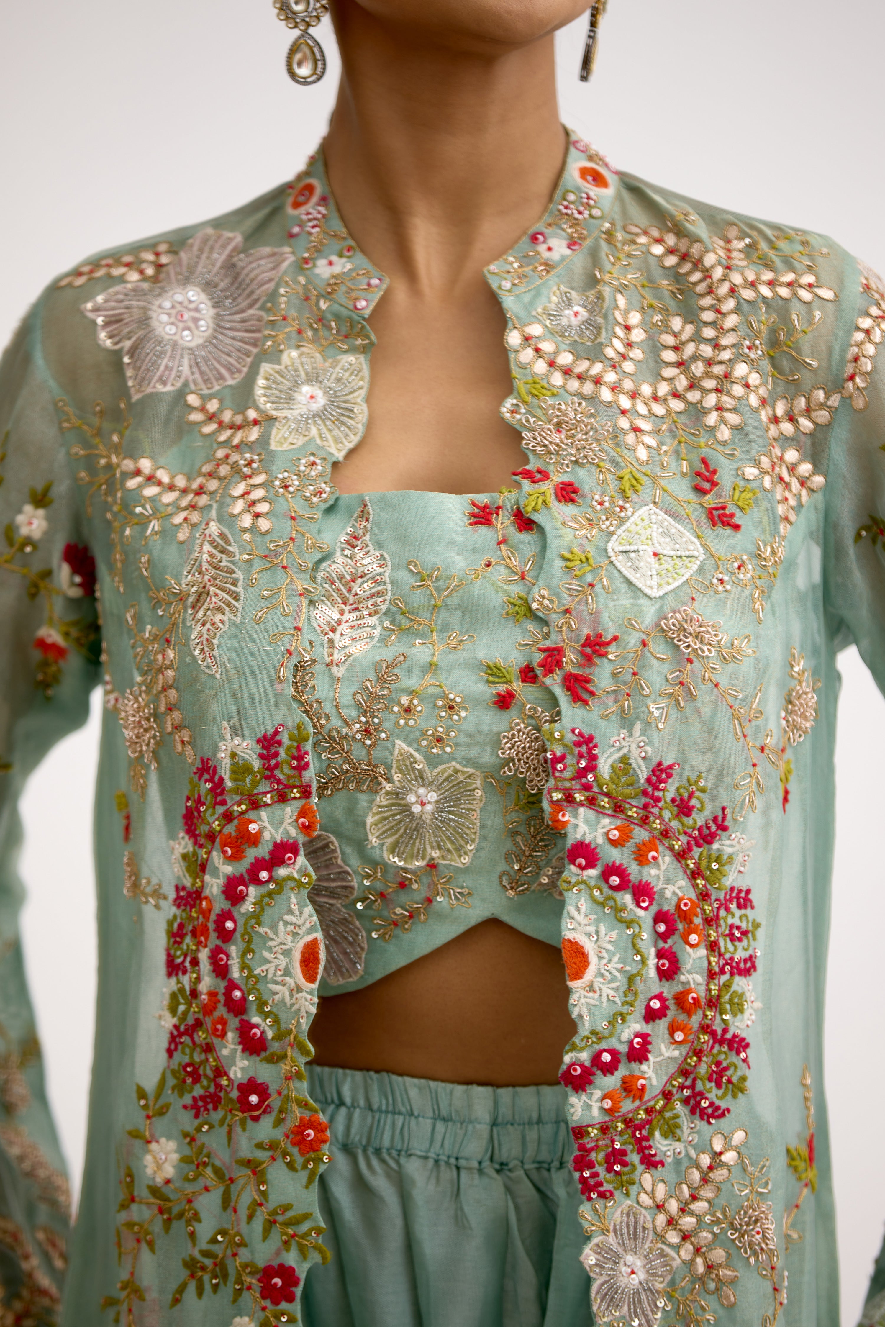 Aurora Beaded Satin Silk Indo Western With Cape Set