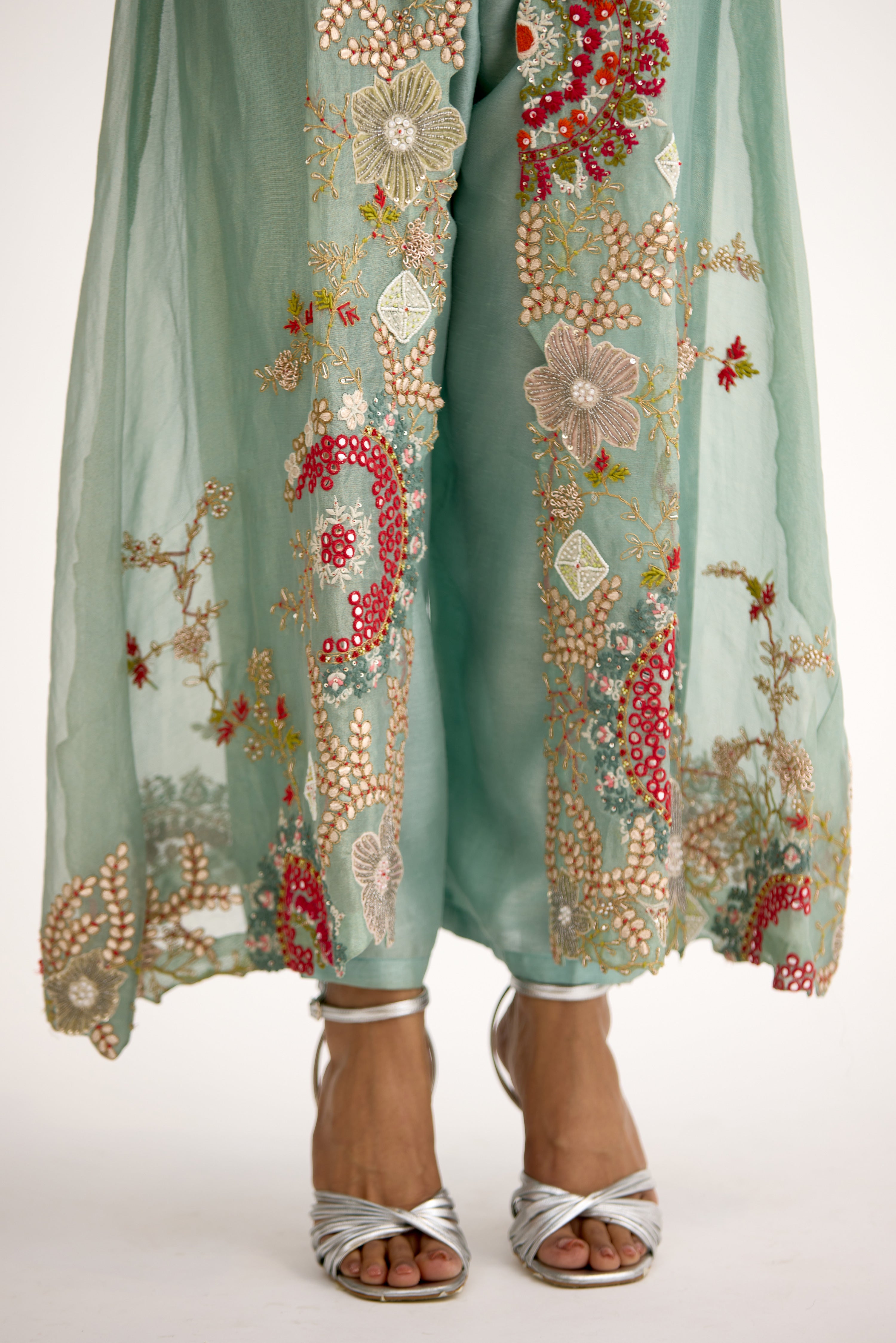 Aurora Beaded Satin Silk Indo Western With Cape Set