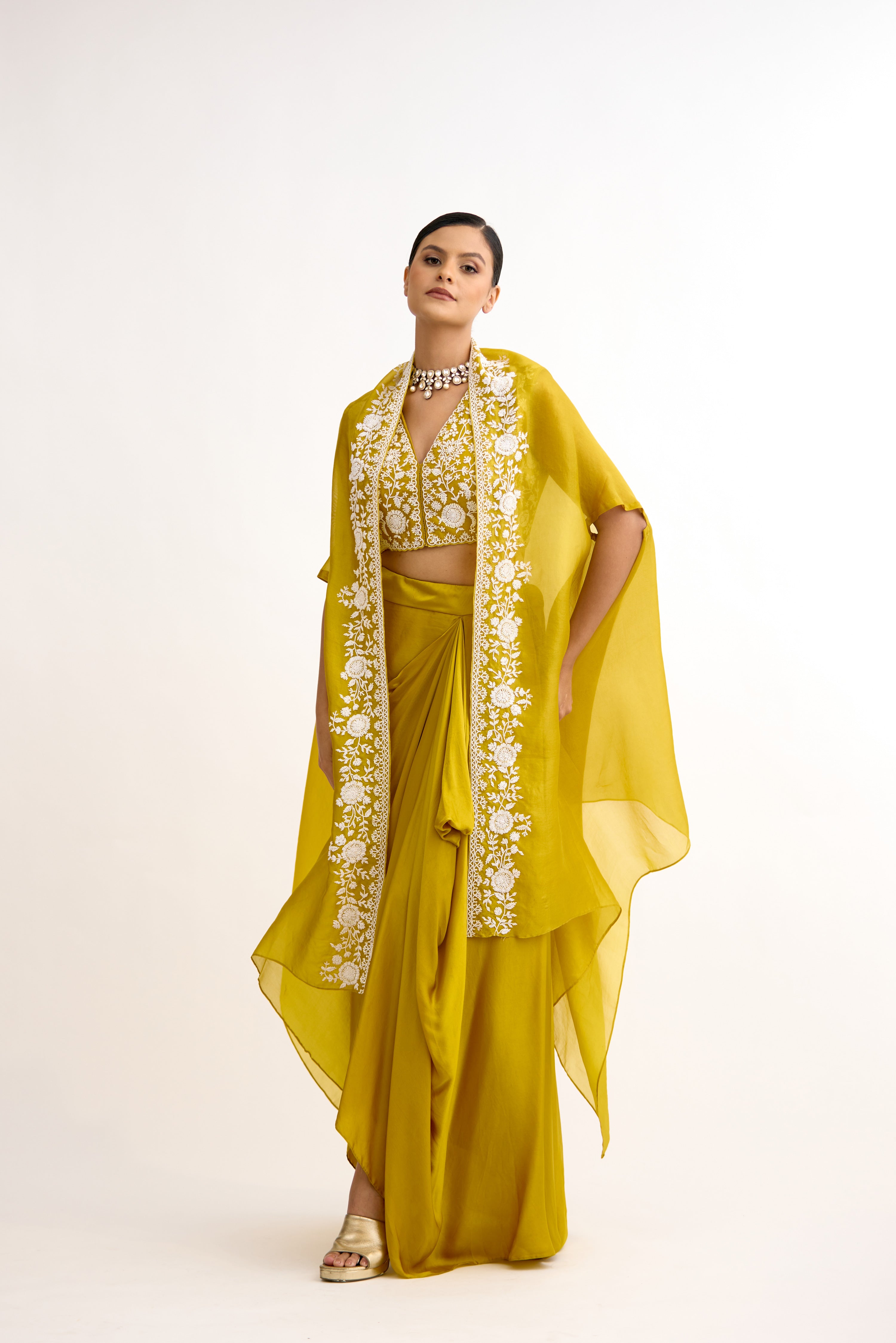 Noor-e-Organza Satin Silk Indo Western With Cape Set