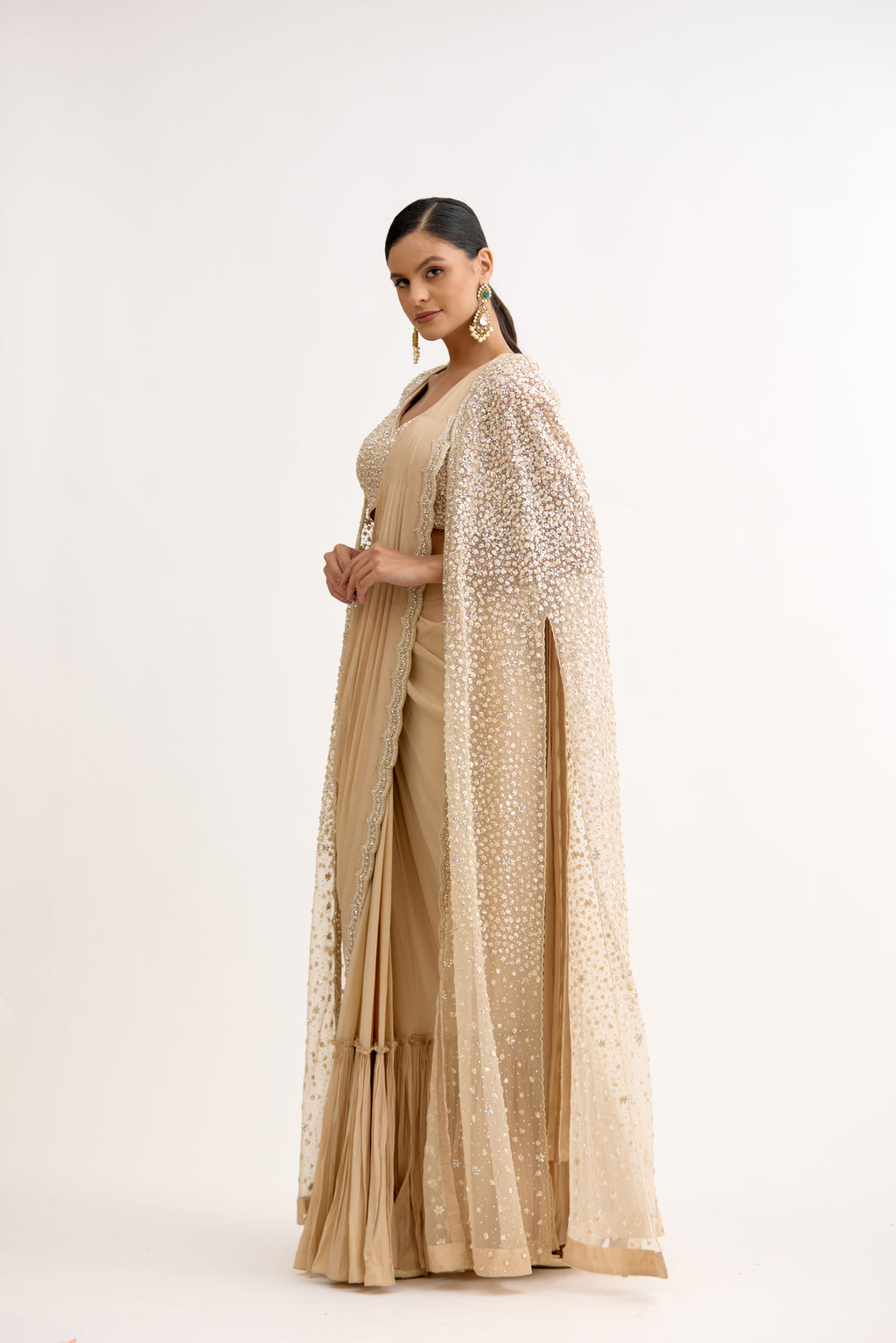 Noorani Sparkle Cutdana Cape Style Saree Set