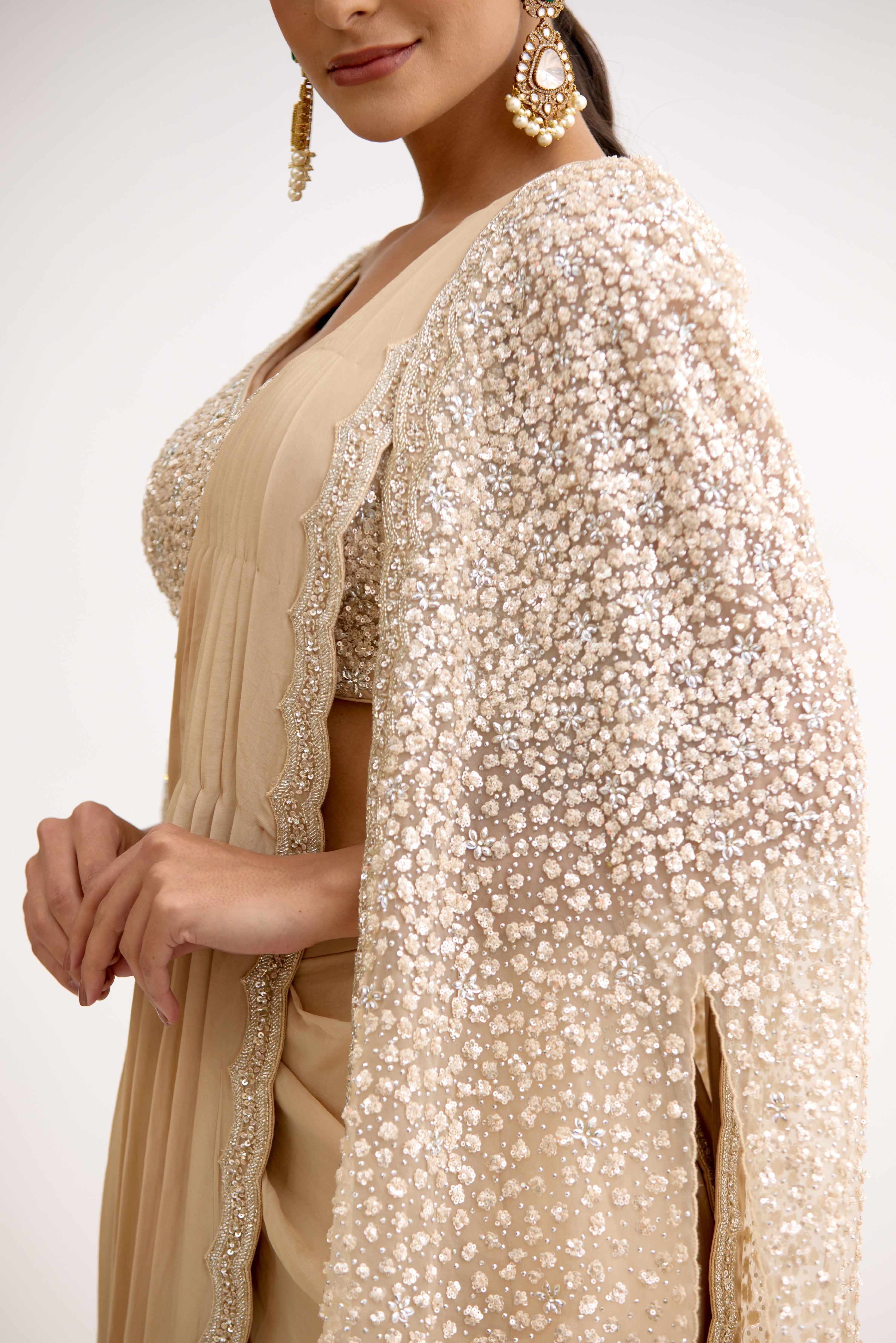 Noorani Sparkle Cutdana Cape Style Saree Set