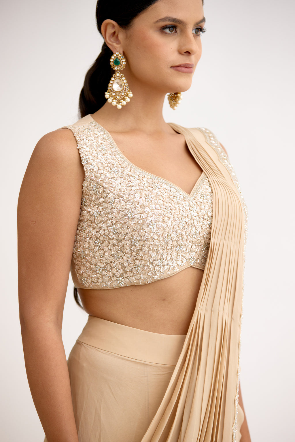 Noorani Sparkle Cutdana Cape Style Saree Set