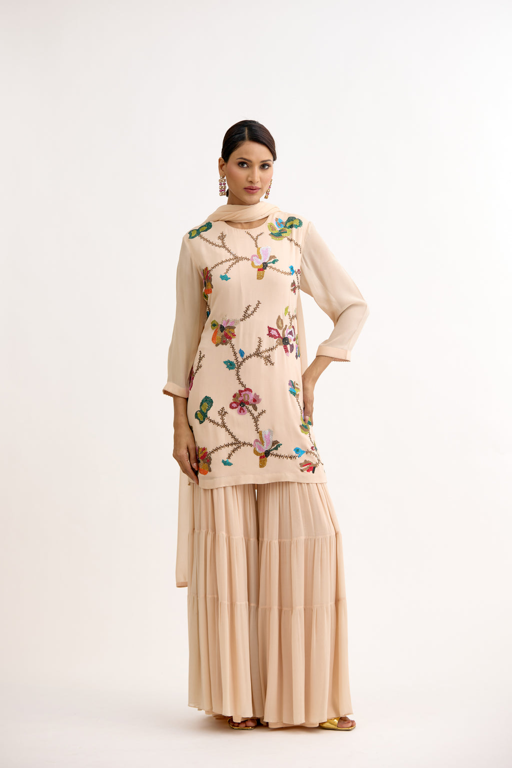 Phoolkari Darbar Multicolour Swarovski Sharara Suit Set