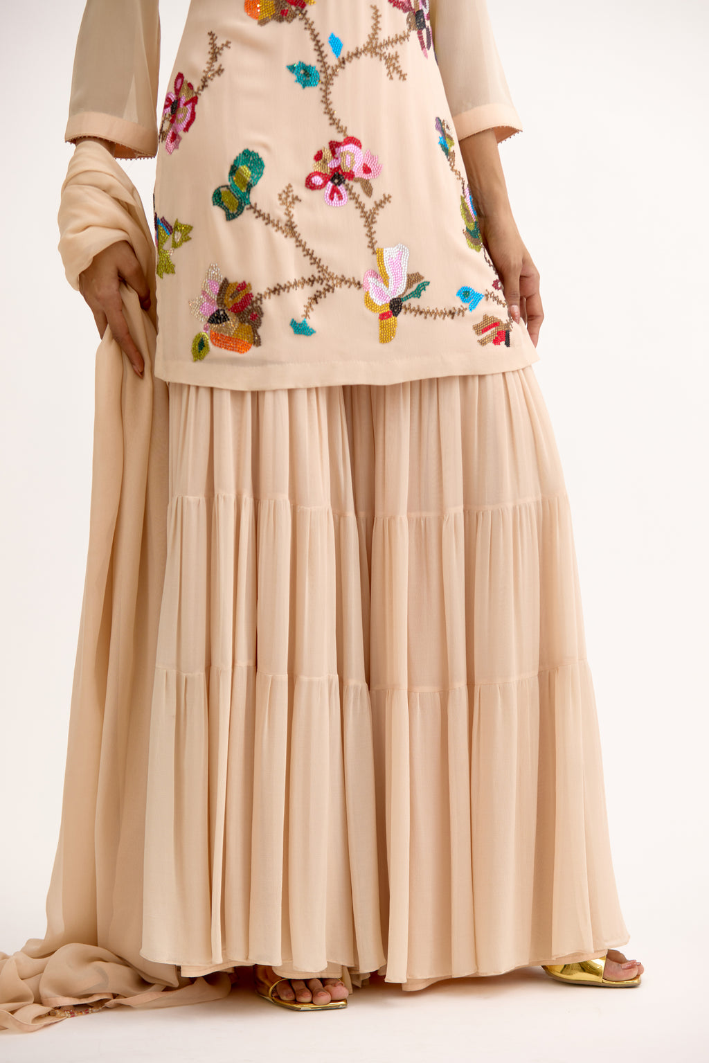 Phoolkari Darbar Multicolour Swarovski Sharara Suit Set