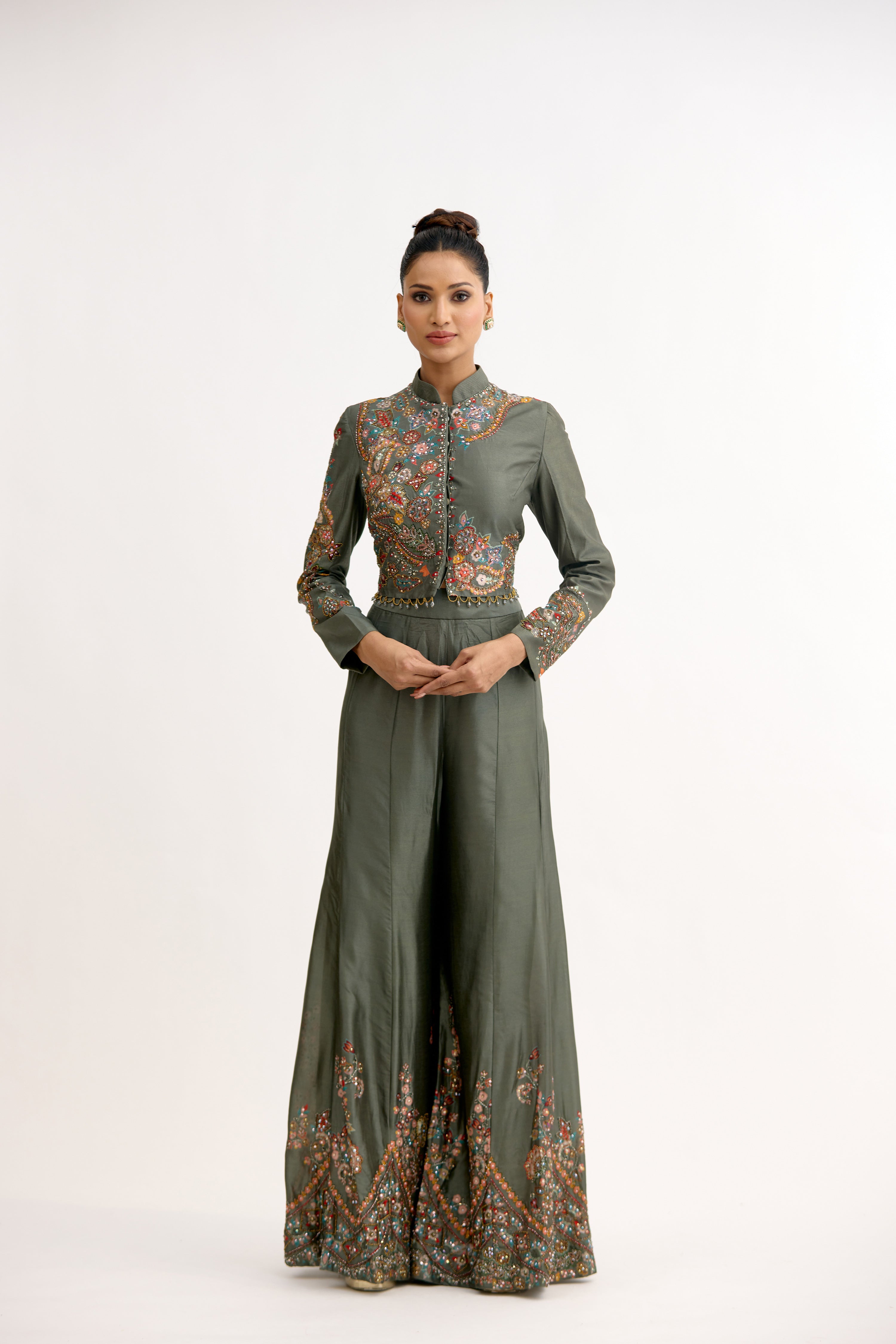 Noor-e-Chanderi Crystal Hand-Embroidered Indo Western
