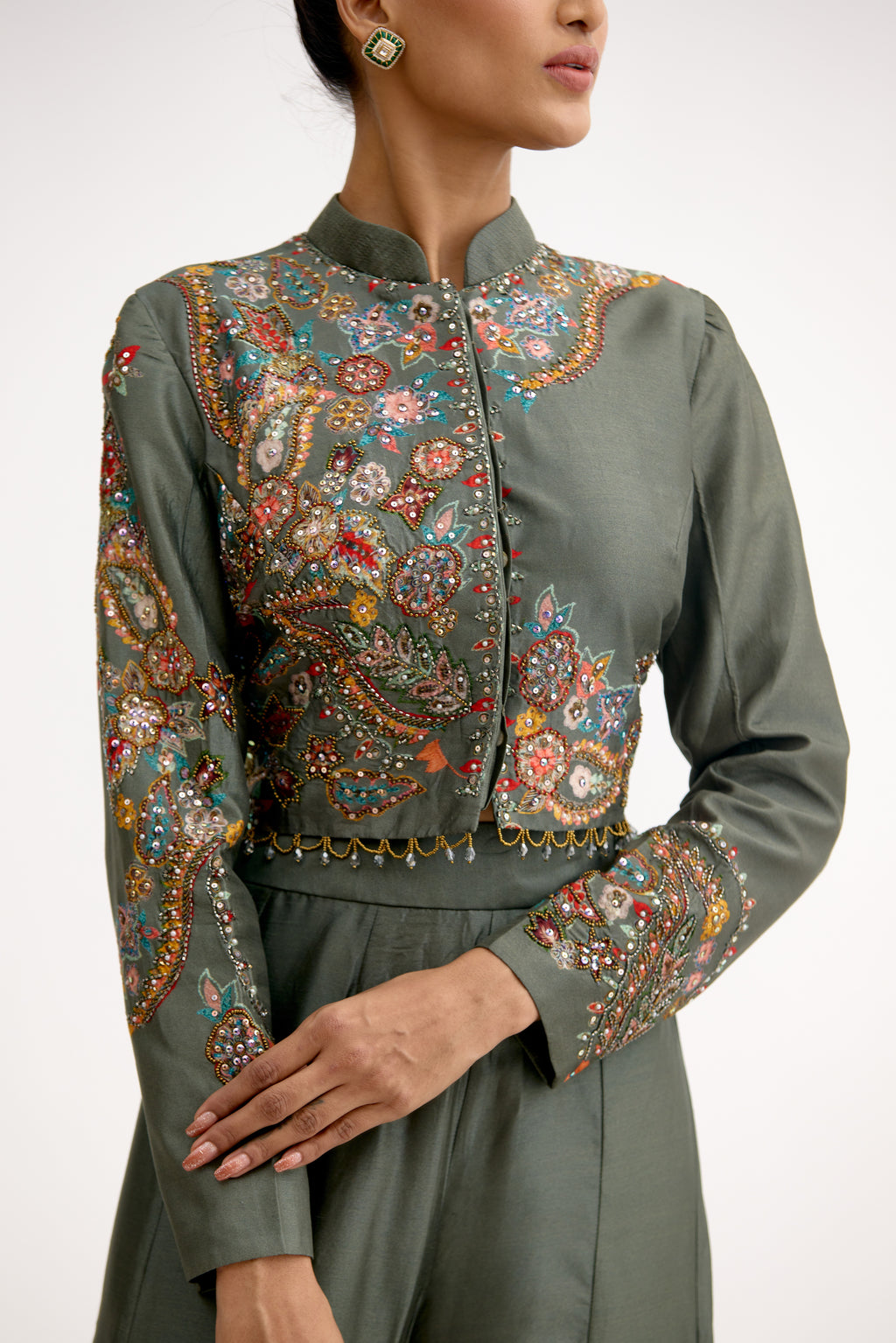 Noor-e-Chanderi Crystal Hand-Embroidered Indo Western
