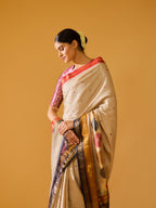 Beige Heirloom Real Gold Monga Tussar Silk Saree