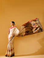 Beige Heirloom Real Gold Monga Tussar Silk Saree