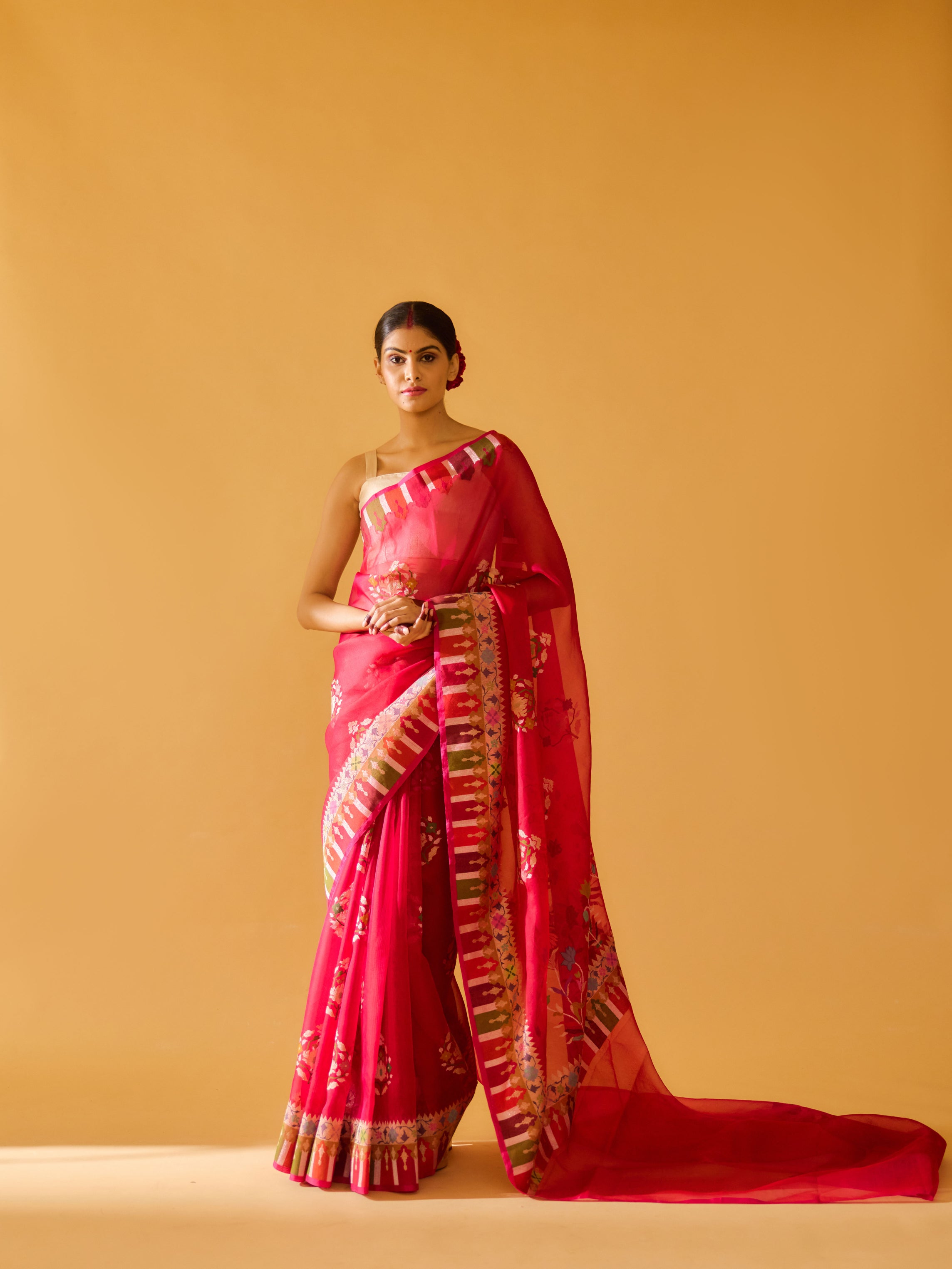 Royal Surkh Heirloom Red Jamdani Kora Silk Real Zari Saree