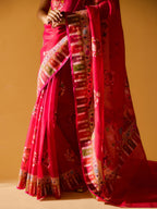 Royal Surkh Heirloom Red Jamdani Kora Silk Real Zari Saree