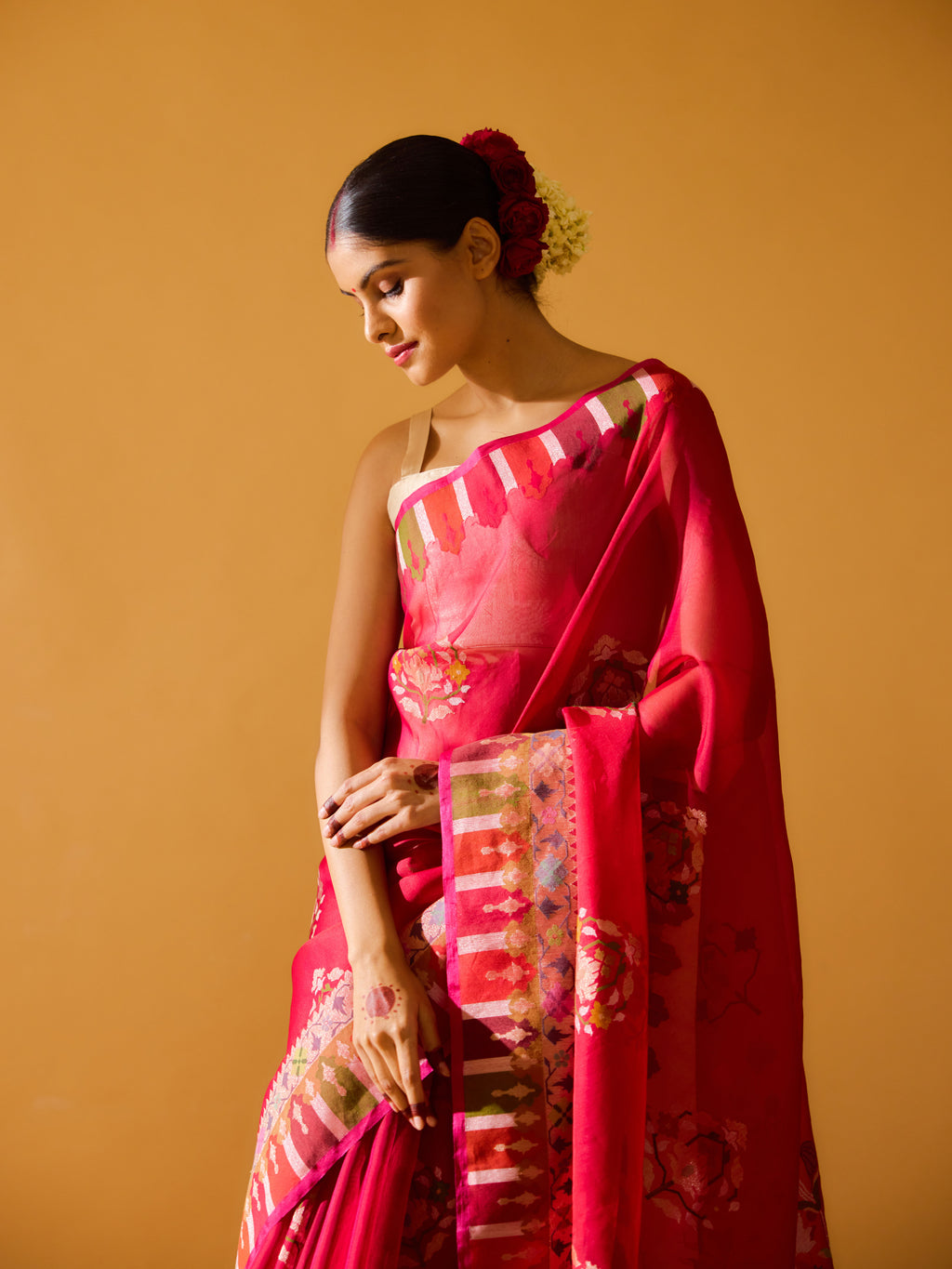 Royal Surkh Heirloom Red Jamdani Kora Silk Real Zari Saree