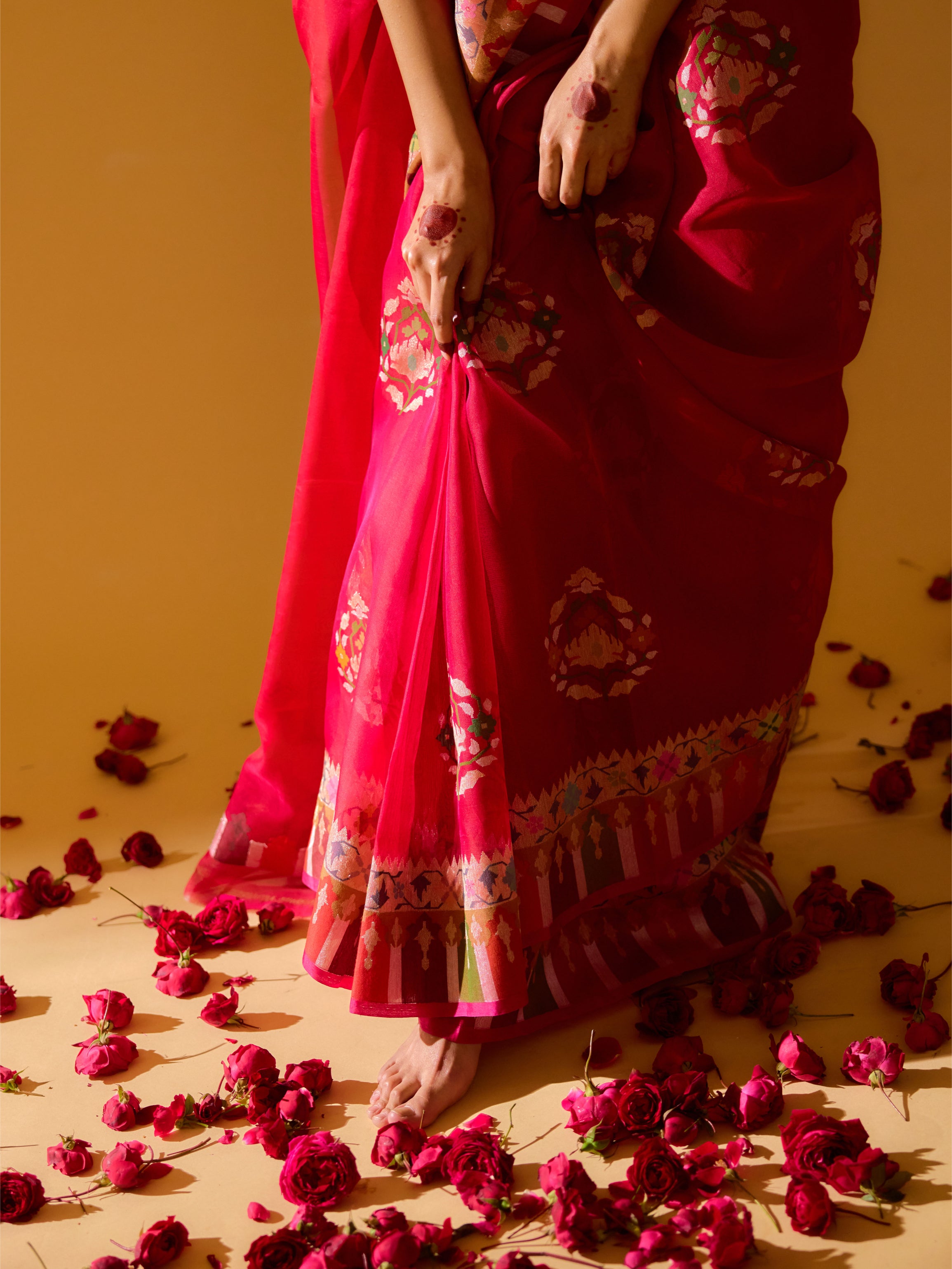Royal Surkh Heirloom Red Jamdani Kora Silk Real Zari Saree
