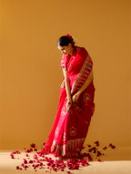 Royal Surkh Heirloom Red Jamdani Kora Silk Real Zari Saree