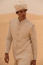 Nawab-E-Khaas Silk Paisley All-Over Moti Work & Paisley Resham Embroidery Sherwani
