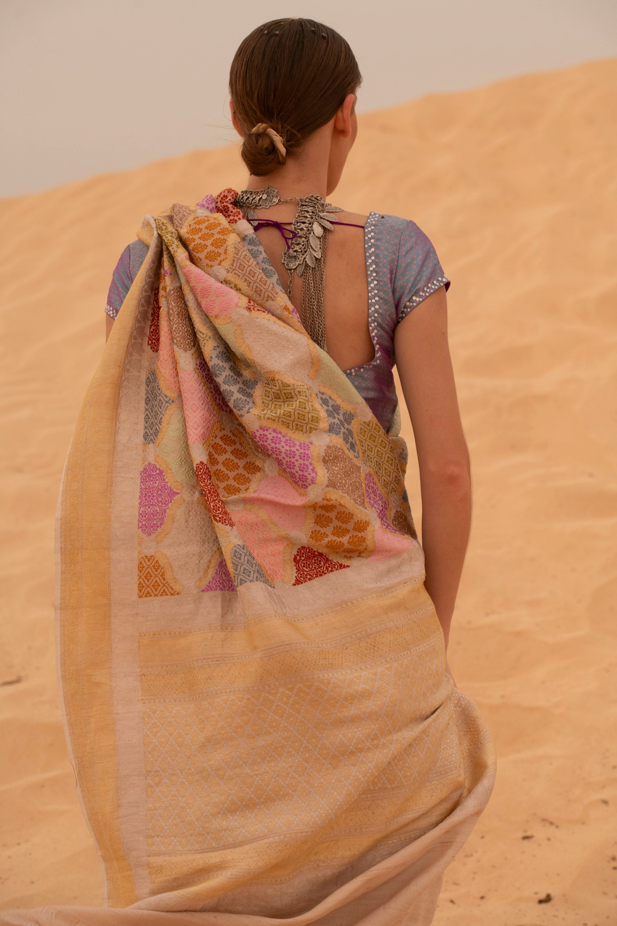 Ethereal Beige Tussar Georgette Saree