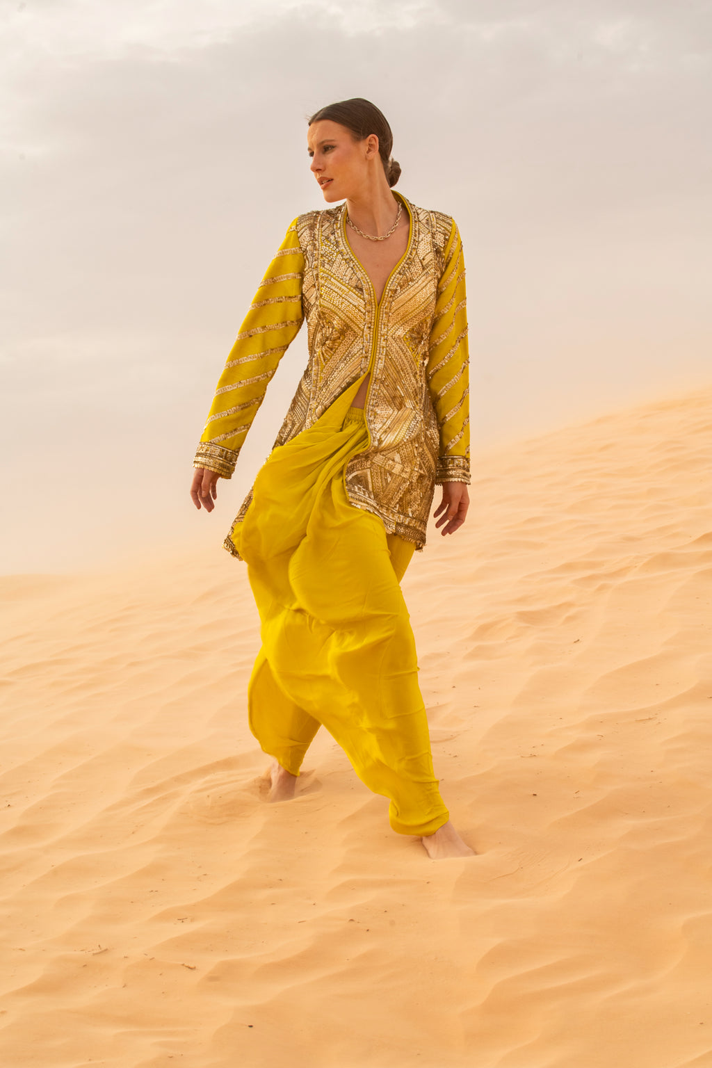 Noor-e-Resham Sequin Embellished Raw Silk & Crepe Indo Western