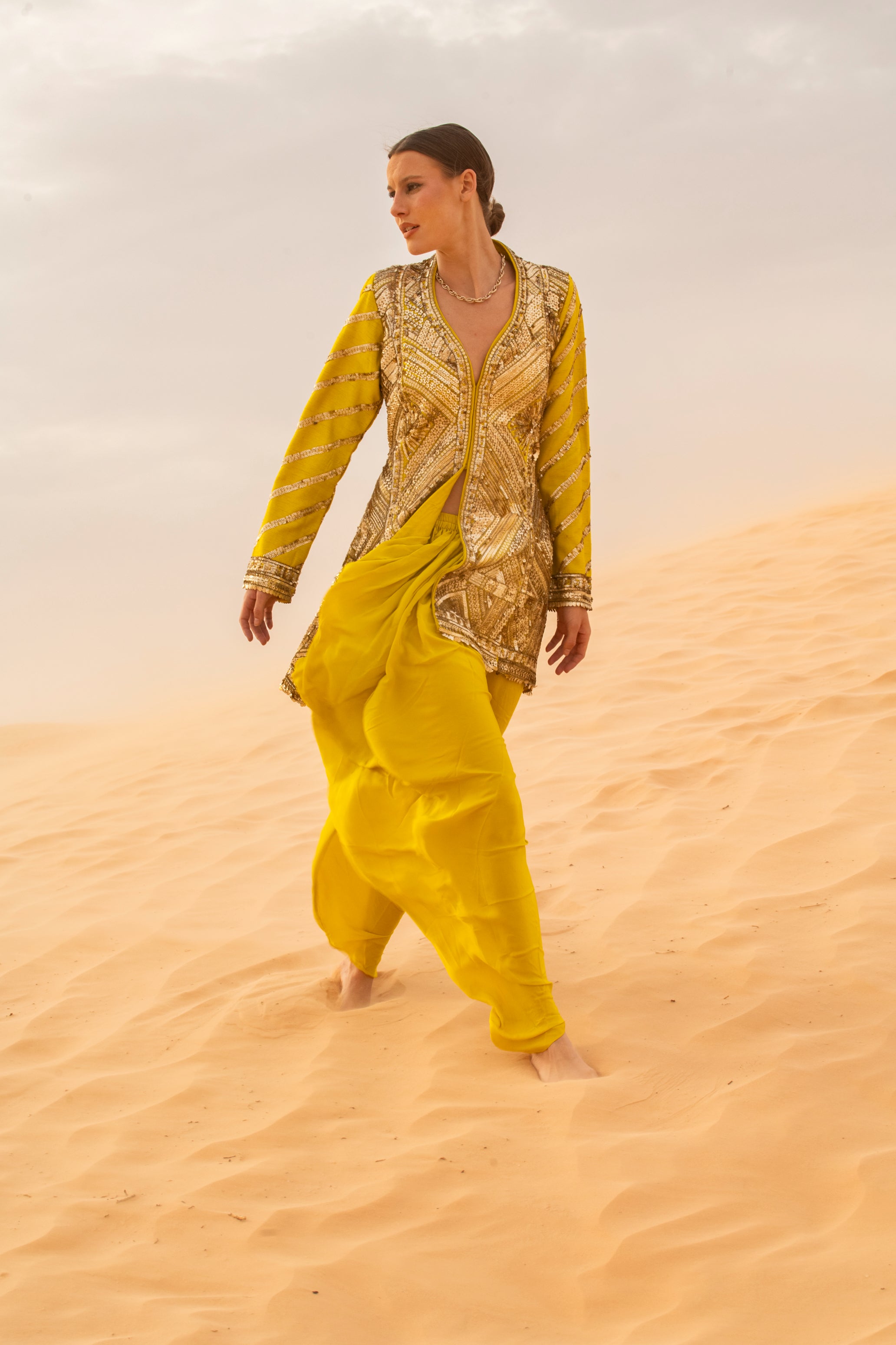 Noor-e-Resham Sequin Embellished Raw Silk & Crepe Indo Western