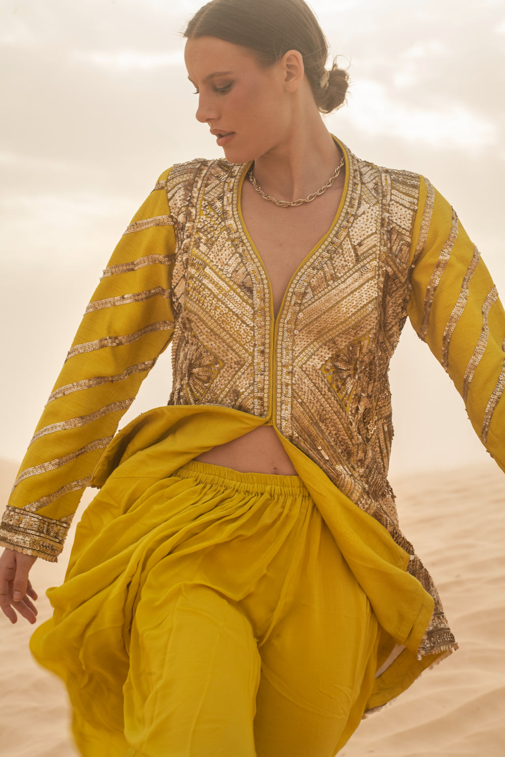 Noor-e-Resham Sequin Embellished Raw Silk & Crepe Indo Western