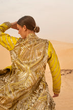 Noor-e-Resham Sequin Embellished Raw Silk & Crepe Indo Western