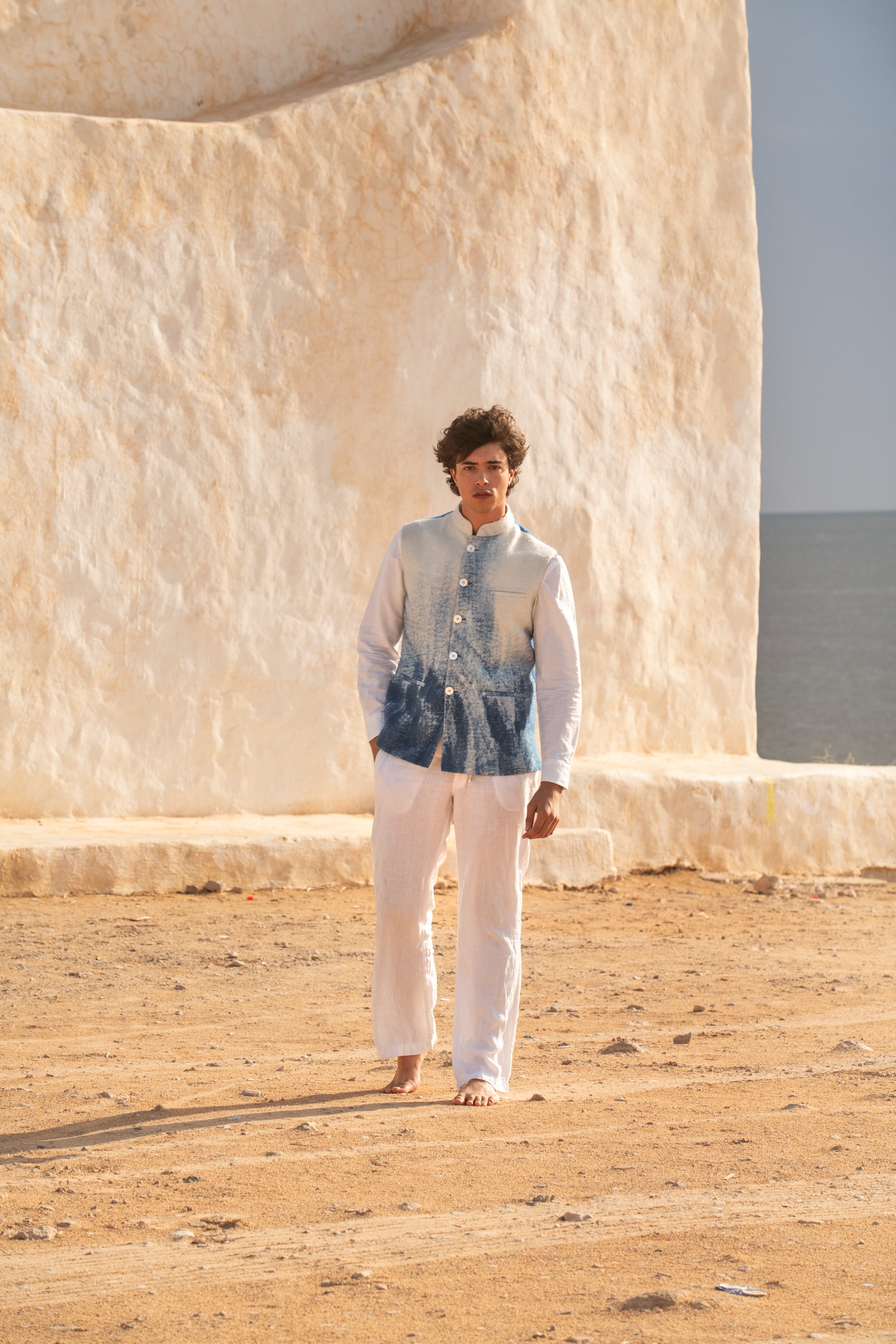 Royal Mist Hand-Spray Pure Cashmere Nehru Jacket