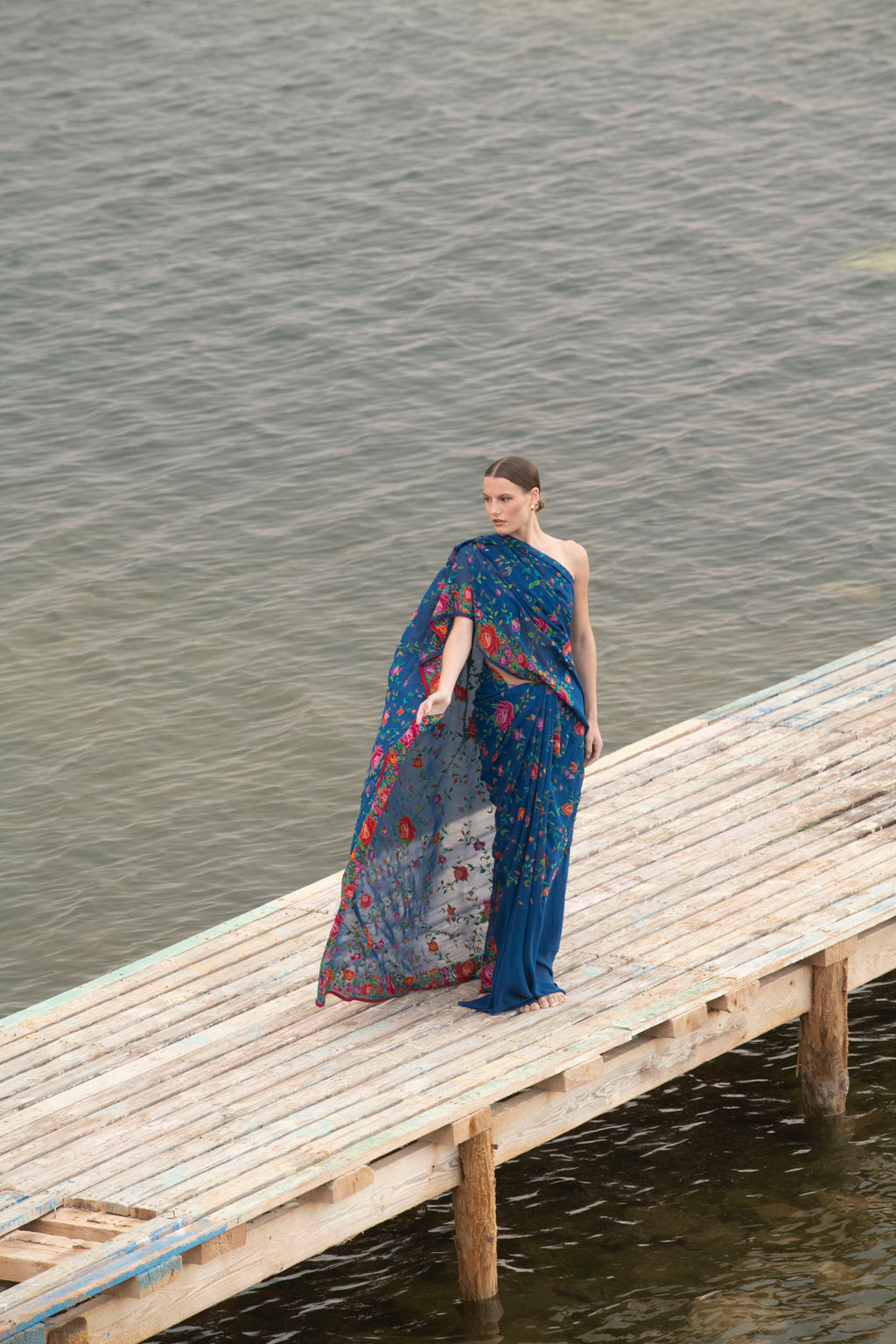 Regal Turquoise Blue Royale Georgette Saree