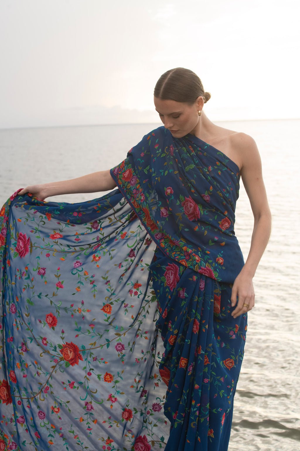 Regal Turquoise Blue Royale Georgette Saree