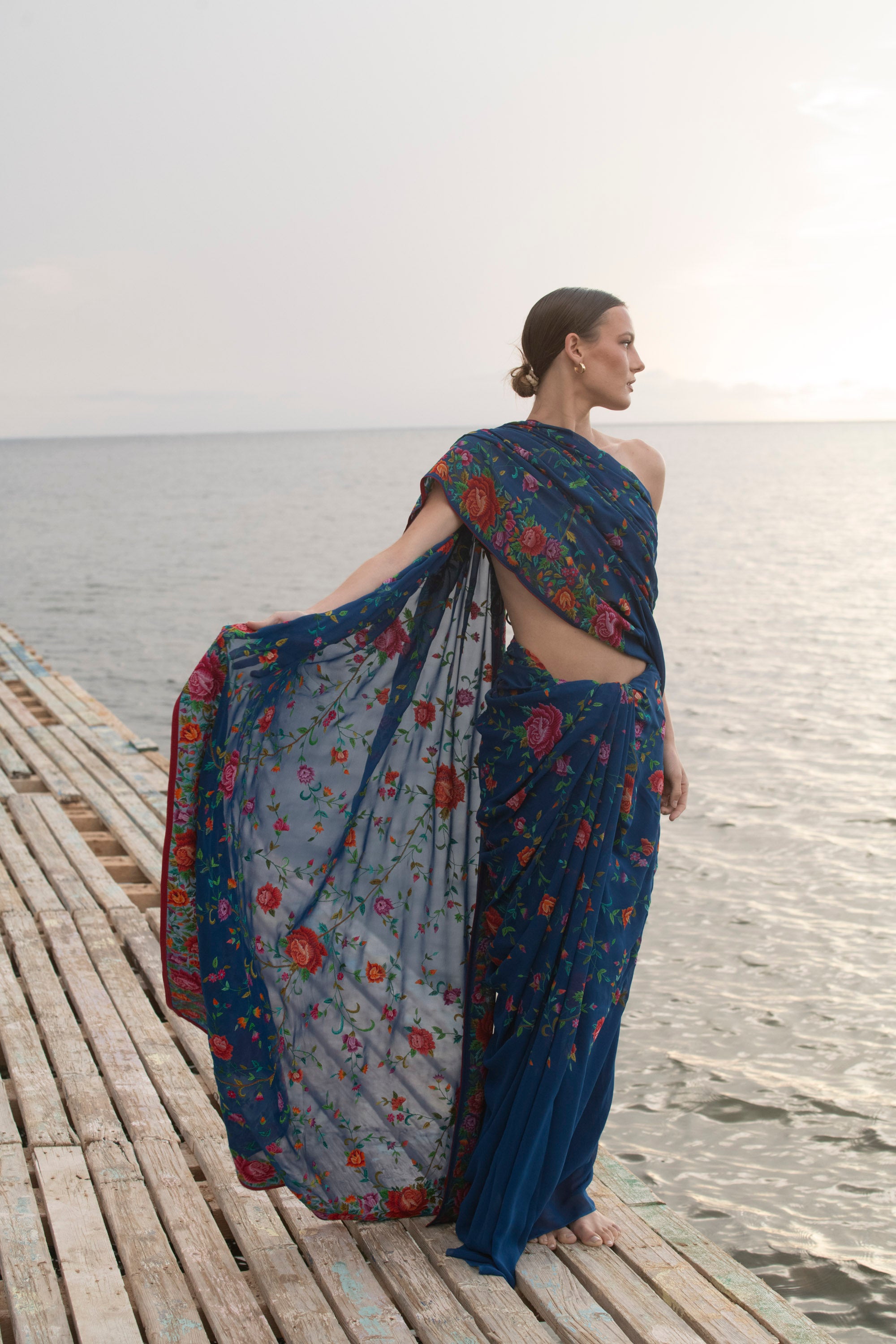 Regal Turquoise Blue Royale Georgette Saree