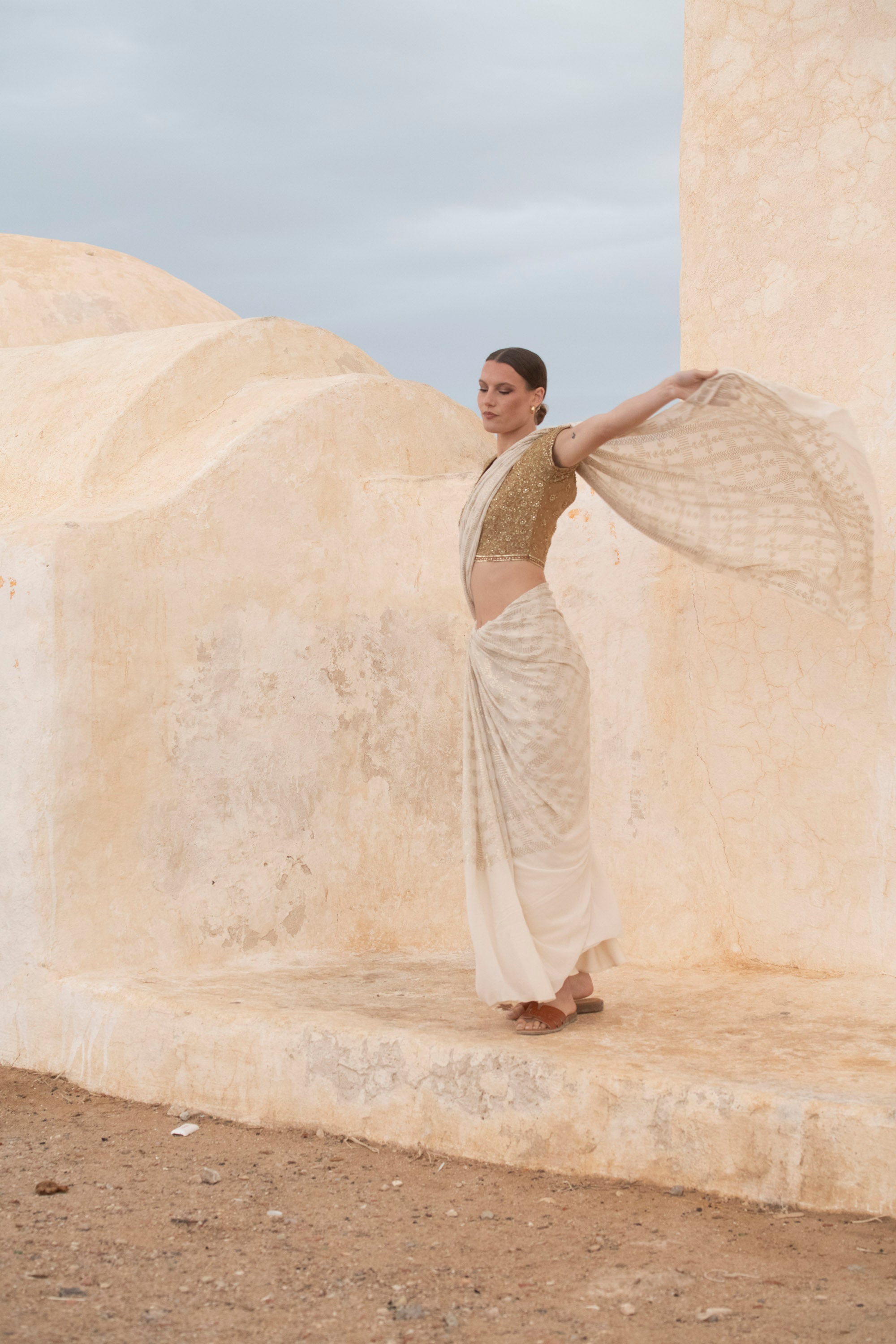 Timeless Ivory Heirloom Tilla Work Saree
