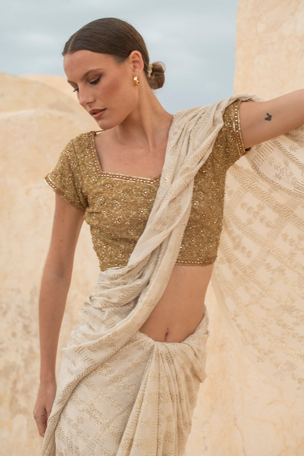 Timeless Ivory Heirloom Tilla Work Saree