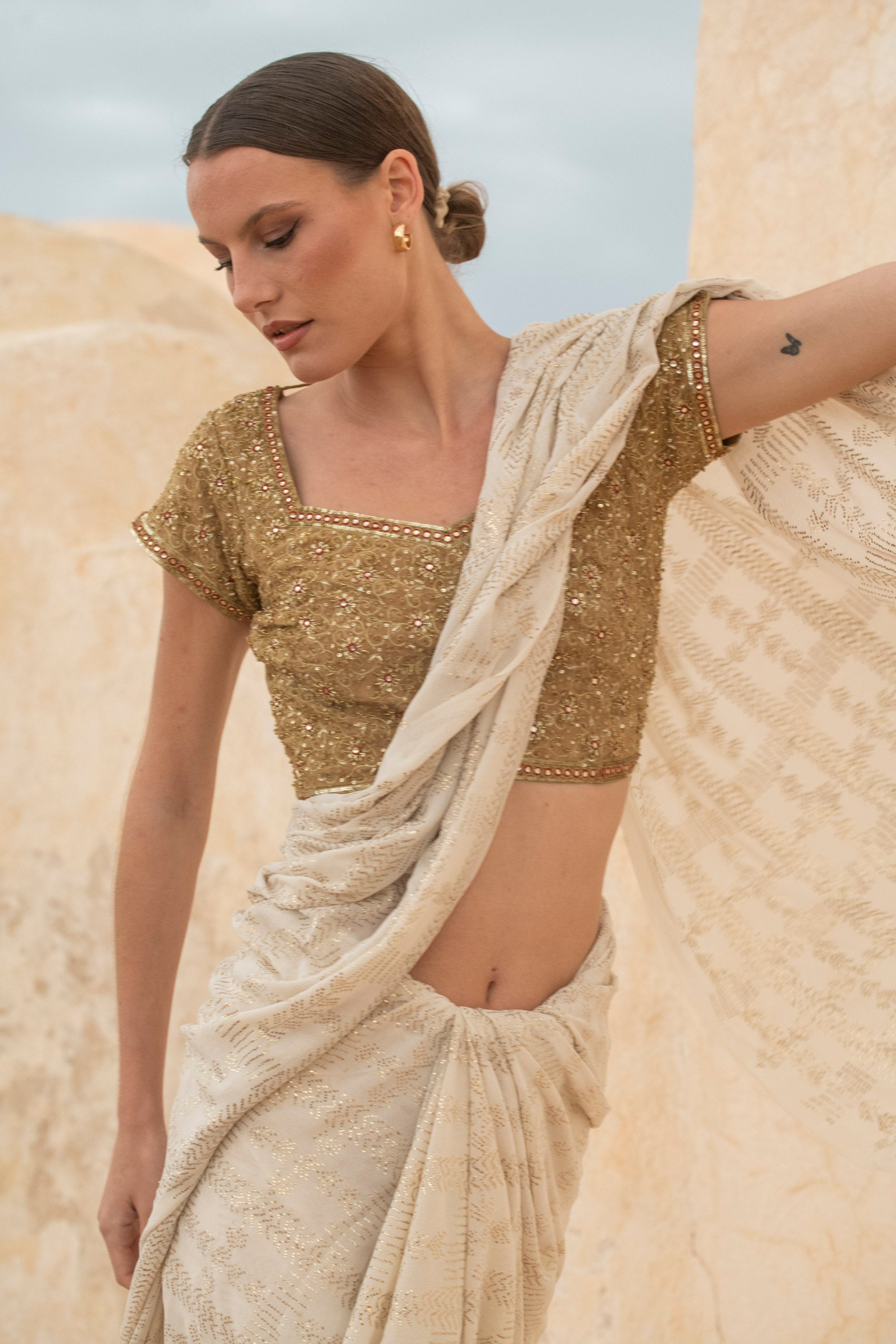Timeless Ivory Heirloom Tilla Work Saree