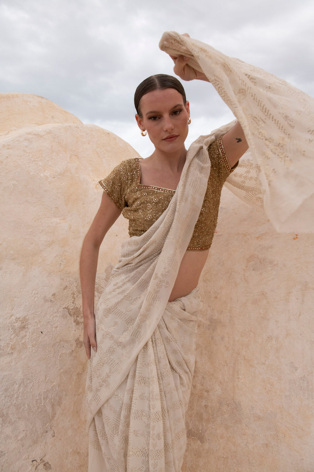 Timeless Ivory Heirloom Tilla Work Saree