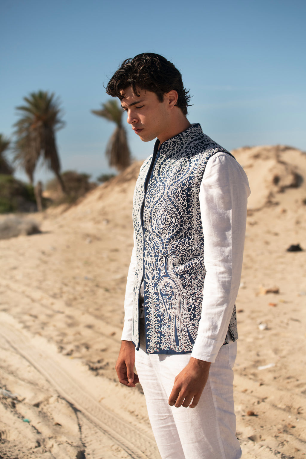 Rajsi Pearl Moti Paisley Design Dori Front Line Silk Nehru Jacket