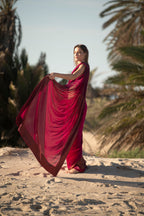 Burgundy Royale Crystal Georgette Saree
