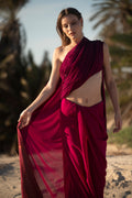 Burgundy Royale Crystal Georgette Saree