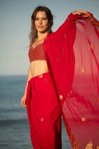 Crimson Regalia Tilla Work Georgette Saree
