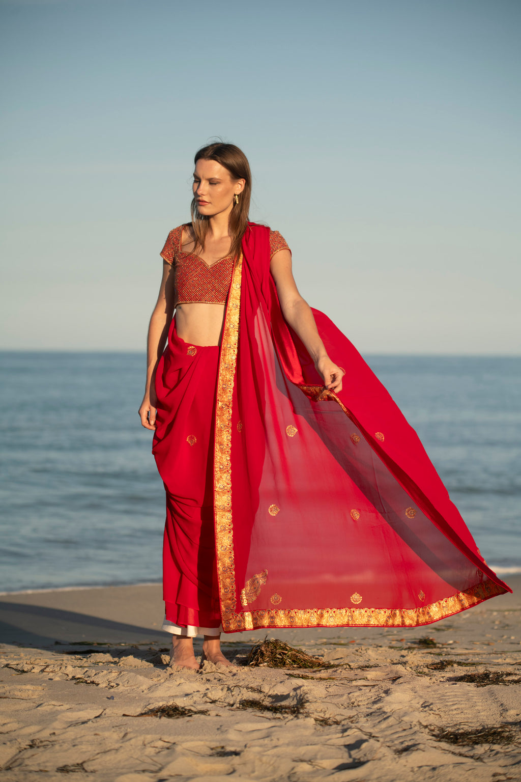 Crimson Regalia Tilla Work Georgette Saree