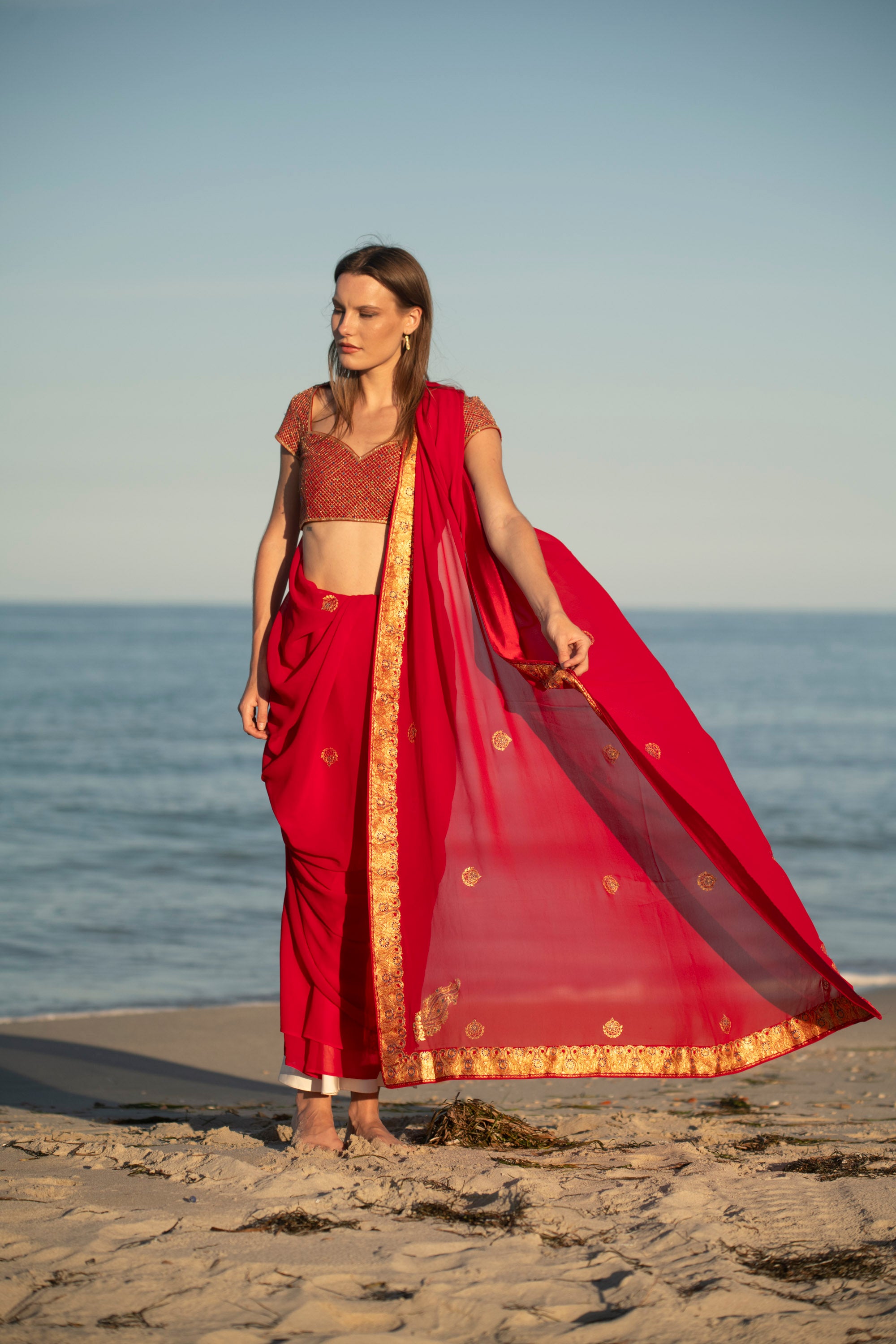 Crimson Regalia Tilla Work Georgette Saree