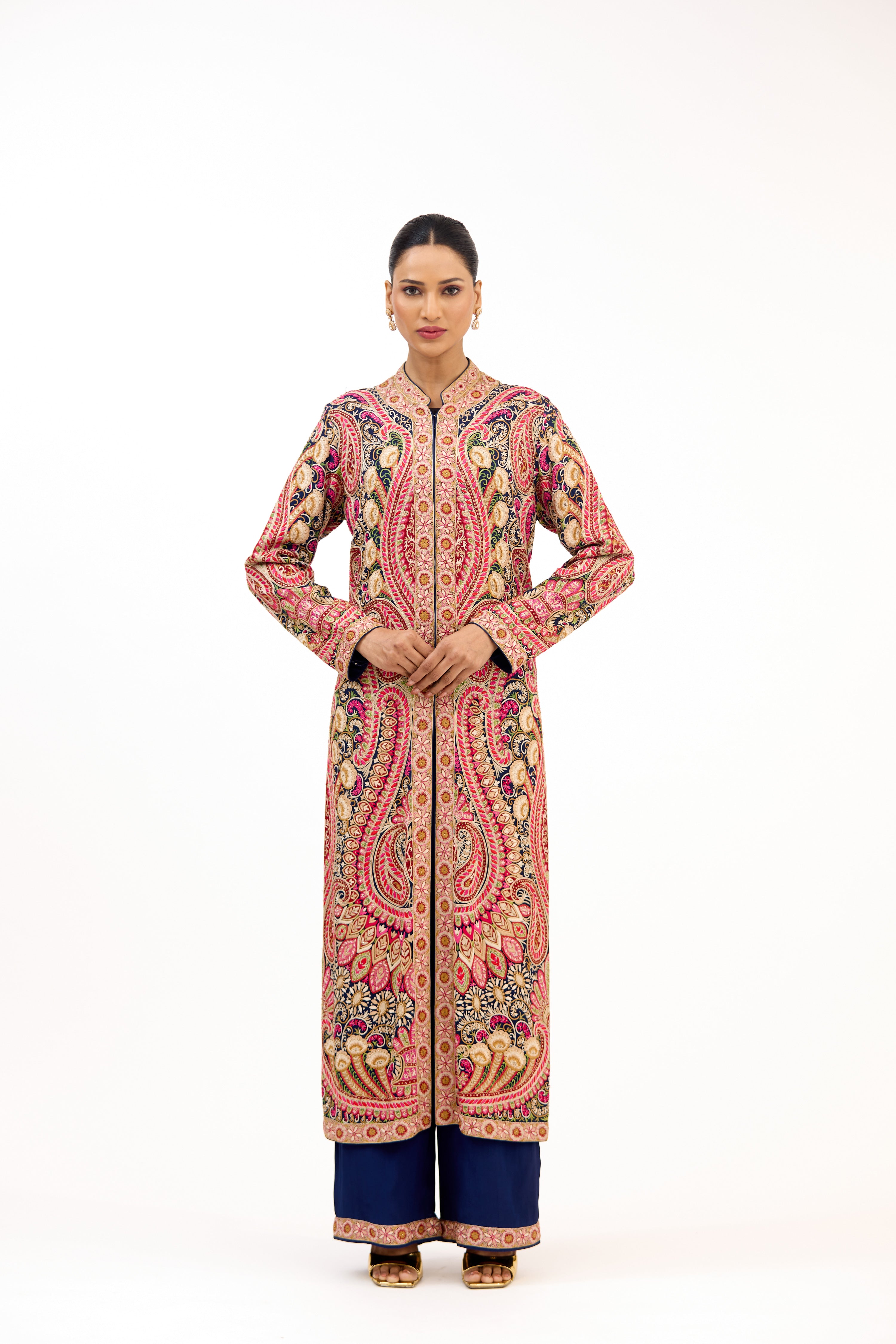 Jamewar Multicolour Threadwork Resham and Delicate Crystal Straight Suit Set