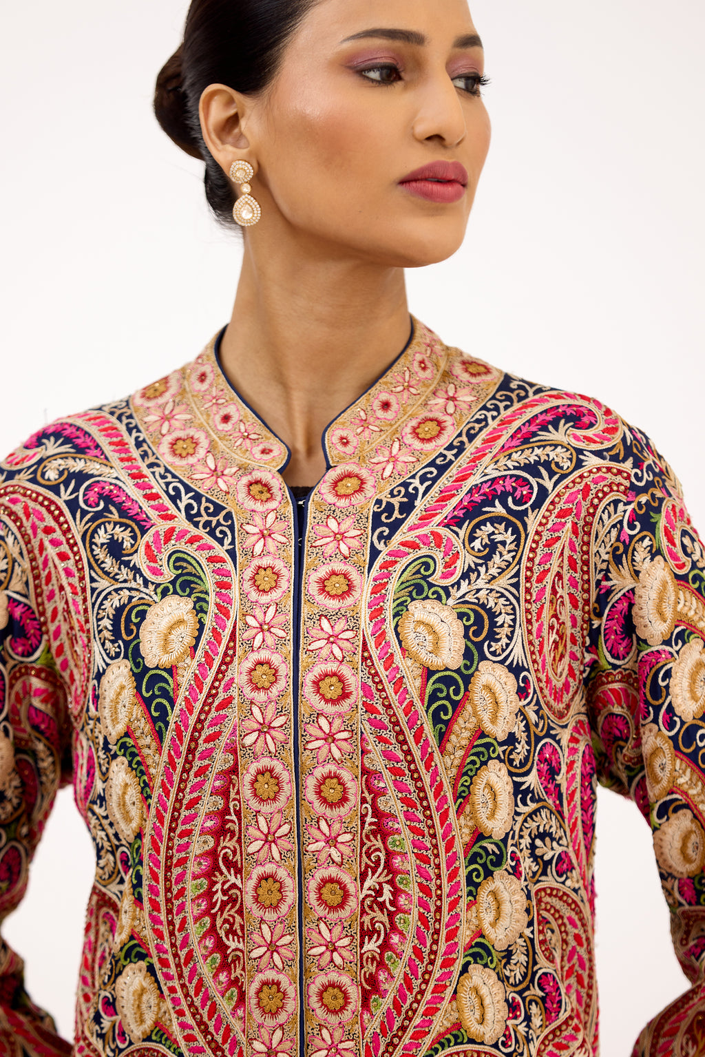Jamewar Multicolour Threadwork Resham and Delicate Crystal Straight Suit Set