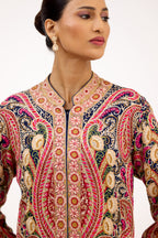 Jamewar Multicolour Threadwork Resham and Delicate Crystal Straight Suit Set