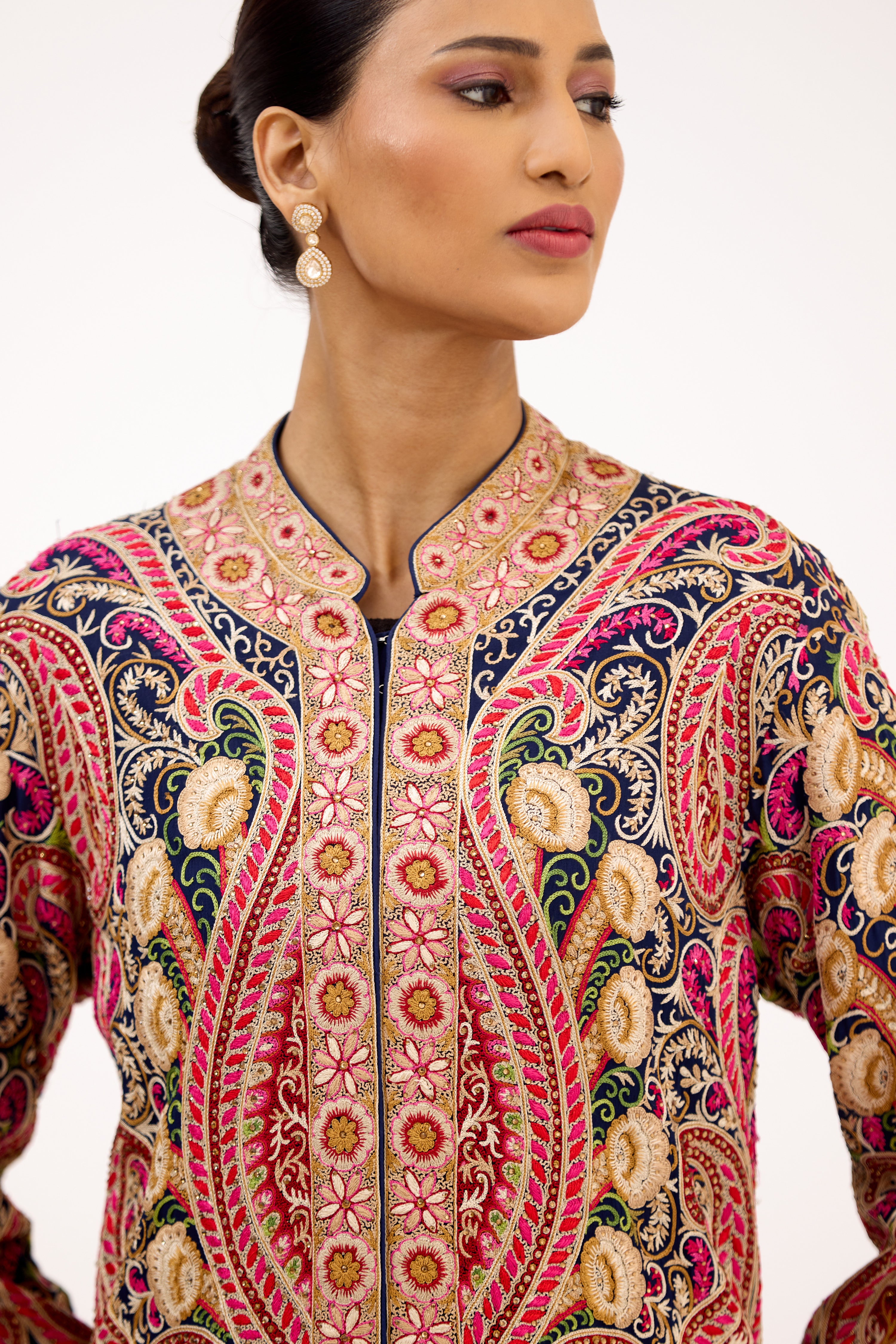 Jamewar Multicolour Threadwork Resham and Delicate Crystal Straight Suit Set