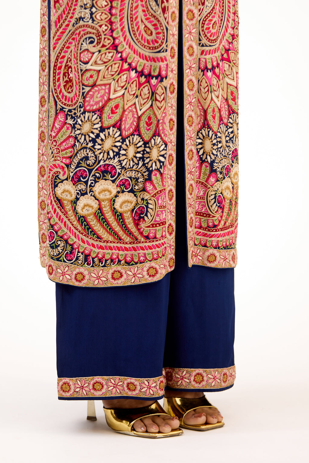 Jamewar Multicolour Threadwork Resham and Delicate Crystal Straight Suit Set