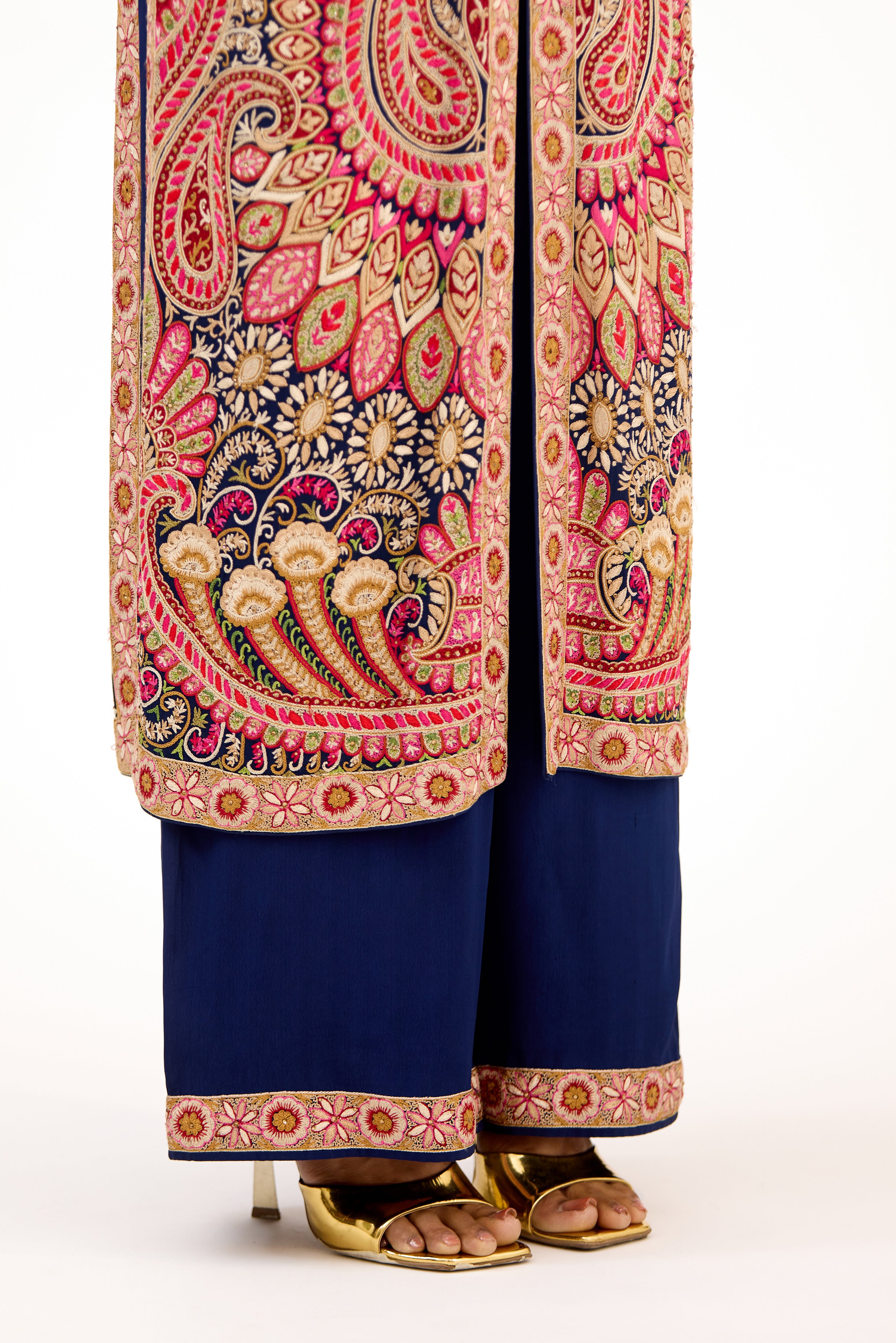 Jamewar Multicolour Threadwork Resham and Delicate Crystal Straight Suit Set