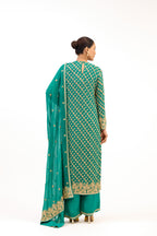 Teal Vastra Gold-Embroidered Bootidar Georgette Straight Suit Set