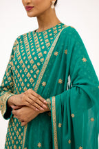Teal Vastra Gold-Embroidered Bootidar Georgette Straight Suit Set