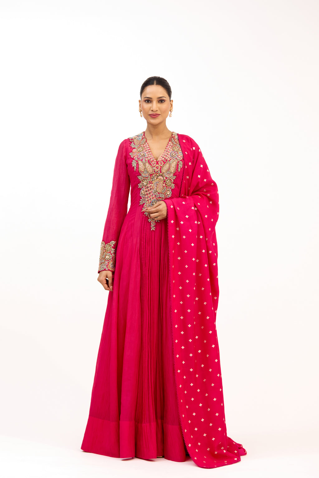 Zehra Surkh Pearl & Sequin Embellished Anarkali Suit Set